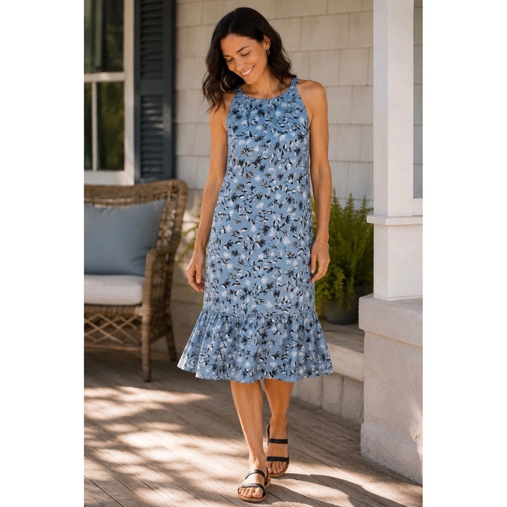 J.Jill Werever Collection Small Blue Floral Breeze Flounce Hem Dress Cottagecore